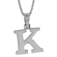 1/2 Inch Small Sterling Silver Block Initial K Necklace Alphabet Letters High Polished, 16-30 inch 0.8mm Box_Chain