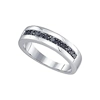 925 Sterling Silver Mens Round Black Diamond Wedding Band Ring (1/2 Cttw)