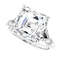 Asscher Cut Moissanite Engagement Ring Set, 925 Sterling Silver with 18K White Gold, VVS1 Clarity