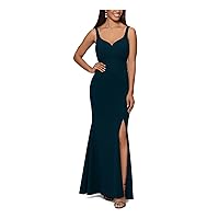 XSCAPE Womens Green Stretch Zippered Slitted Lined Adjustable Straps Sleeveless Sweetheart Neckline Full-Length Formal Gown Dress 12