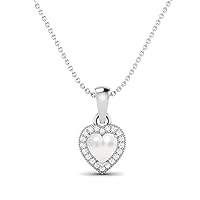 6MM Heart Shaped Genuine Pearl Gemstone Love Pendant Necklace 925 Sterling Silver Platinum Plated Chain Necklace