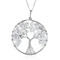 1pc Tree of Life Prosperity Gemstone Pendant Necklace 26 inch Healing Crystal Stones Chakras Energy Rock Hypoallergenic Tarnish Resistant Women Men Jewellery
