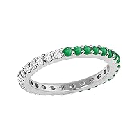 925 Sterling Silver Round 2 MM Emerald Full Eternity Stackable Band Ring Gift For Her