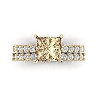 Clara Pucci 2.71 ct Princess Cut Solitaire with Accent Yellow Moissanite Bridal Wedding Statement Ring Band set 14k Yellow Gold