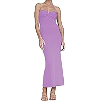 Women Strapless Crochet Long Dress Sleeveless Knit Cut Out Maxi Dress Bodycon Fitted Y2K Summer Party Beach Dresses