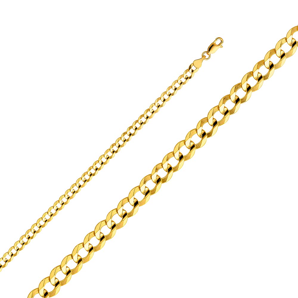 Wellingsale 14k Yellow Gold Solid 4.7mm Cuban Concaved Curb Chain Necklace with Lobster Claw Clasp