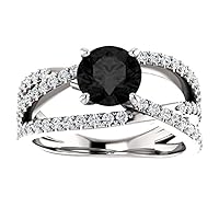Love Band 1.50 CT Negative Space Black Engagement Ring 14k White Gold, Wide Band Black Onyx Ring, Cross Over Black Diamond Ring, Black Criss Cross Ring, Wedding Ring For Her