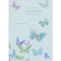 Designer Greetings Life is About Choices: Pastel Butterflies and Die Cut Butterfly Windows on Light Blue Confirmation Congratulations Card for Granddaughter