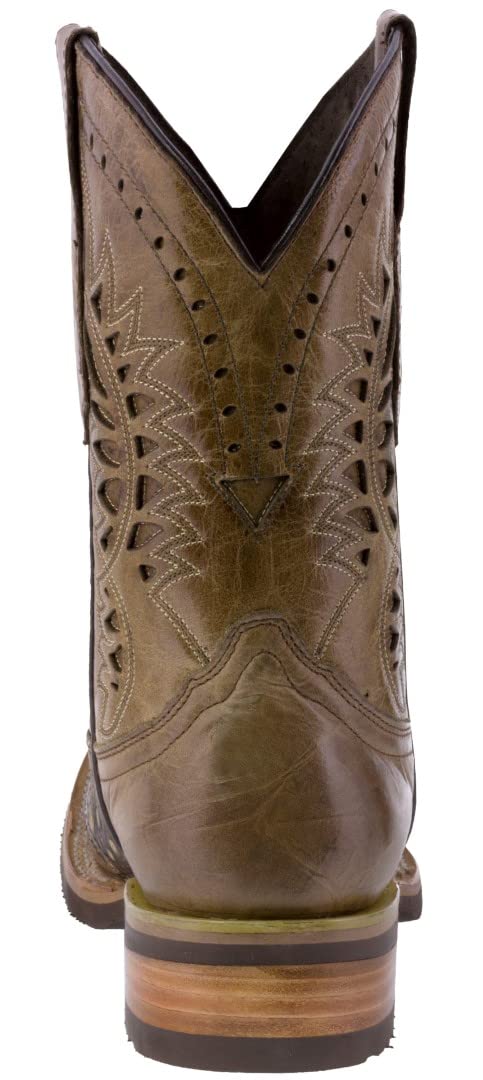 TEXAS LEGACY Mens Sand Western Leather Cowboy Boots Crocodile Print Square Toe