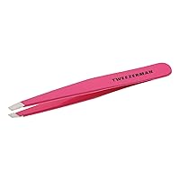 Stainless Steel Slant Tweezer - Eyebrow Tweezers for Women and Men (Neon Pink)