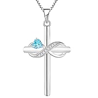 YL Infinity Cross Necklace Sterling Silver Crucifix Pendant Heart Gemstones Criss Jewelry for Women