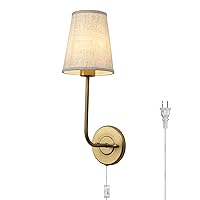 Pathson Plug In Fabric Wall Sconce Linen Cloth Shade, 1-Light Vintage Wall Light Fixture for Living Room Bedroom