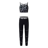 Kids Girls 2 Piece Sports Active Outfit Gymnastic Tights Pants Strappy Crop Top Bra Activewear