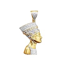 10K Yellow Gold Diamond Egyptian Queen Nefertiti Pendant for Men and Women | 1.7 x 0.7 Inch Genuine Authentic Round Cut Real Diamonds Chain Necklace Men's Charm Pendant 0.55 ct (Si-I1 Clarity; G-H Color) | Custom Jewelry