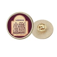 Building sketch UK London Stamp Round Metal Golden Pin Brooch Clip