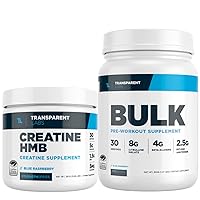 Transparent Labs Bulk Pre Workout Powder for Muscle Building and Strength 30 Servings Blue Raspberry & Creatine HMB Creatine Monohydrate Powder with HMB for Muscle Growth 30 Servings Blue Raspberry