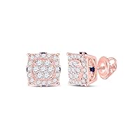 14K Rose Gold Diamond Blue Sapphire Cluster Earrings 1/2 Ctw.