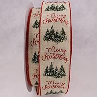 Ribbons Perfect Supplies for Christmas Ribbon With Trees Snow Scene Linen 2 1/2
