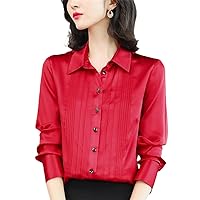 Office Lady Work Shirts Spring Summer Basic Shirt Turn-Down Collar Long Sleeve Women's Blouses Real Silk Blouse