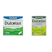 Dulcolax Fast Relief Medicated Laxative Suppositories Fast Relief, Rectal Use Only, Bisacodyl, 10 mg & Overnight Relief Laxative for Gentle Constipation Relief, Bisacodyl 5 mg Tablets, 50 Count