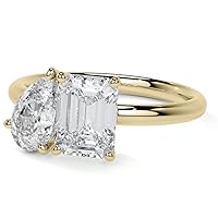 10K/14K/18K Solid Yellow Gold Handmade Engagement Ring 2.0 CT Emerald, Pear Cut Moissanite Diamond Solitaire Wedding/Bridal Ring for Women/Her Propoe Ring
