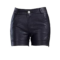 Faux Leather Shorts for Women Black High Waisted Stretch Skinny Wide Leg Short Pants with Pockets Plus Size