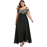 Women's Christmas Tops Dressy Casual Plus Size Cold Shoulder Floral Lace Maxi Party Evening Camis Dress Tops, M-5XL