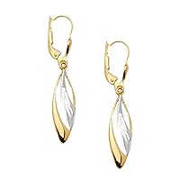 14K Two Tone Gold Hollow Hanging Earrings for Women/Height 25 MM x Width 7 MM