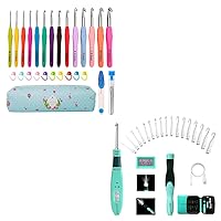 Yarniss 14 Size Crochet Hooks Set, 2mm(B)-10mm(N) Ergonomic Crochet Hooks with Case for Arthritic Hands + Automatic Counting Crochet Hooks, 17 Size Lighted Crochet Hooks Set with Rechargeable Cable
