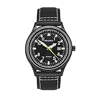 Sekonda Men's 42mm Pilot Style Quartz Watch with Analogue Display Date Window and Leather Strap 50m Water Resistant