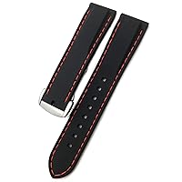20mm 19mm 22mm Rubber Silicone Waterproof Watch Band Fit for Omega Seamaster for IWC Pilot for Seiko SKX 007 Citizen Strap (Color : Black red Folding, Size : 19mm)