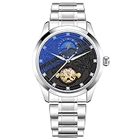 Men's Watches Moon Phase Automatic Mechanical Self-Winding Waterproof Luminous Stainless Steel Band Wristwatch