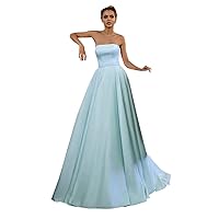 Women's Simple Prom Party Dresses Long Satin Strapless Wedding Guest Gowns