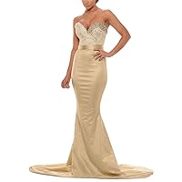Women's Sweetheart Beaded Mermaid Evening Dress Satin Appliqued Prom Ball Gown
