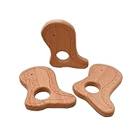 3pcs Lovely Cartoon Wood Teether Pure Natural Animal Dinosaur Shape Baby Teething Nursing Beech Teether Baby DIY Pendant Toy (3pcs)