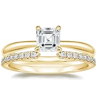 Moissanite Engagement Ring Set, 1 ct Asscher Cut, Sterling Silver, Wedding Band Gift
