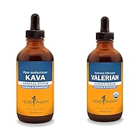 Herb Pharm Kava Root Liquid Extract to Reduce Stress and Promote Relaxation - 4 Ounce & Certified Organic Valerian Root Liquid Extract for Relaxation and Restful Sleep, Organic Cane Alcohol, 4 Ounce