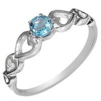9k White Gold Natural Blue Topaz Womens Solitaire Ring - Sizes 4 to 12 Available