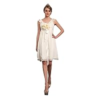 Ivory A-Line V-Neck Knee-Length Chiffon Wedding Dress With Flowers