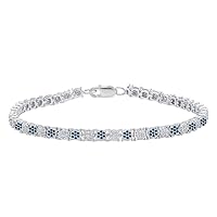 Dazzlingrock Collection Round Gemstone & White Diamond Ladies Cluster Tennis Link Bracelet, Sterling Silver