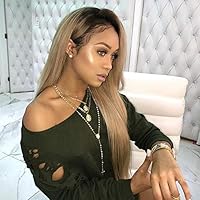 Ombre #1B/27 Honey Blonde 13x4 Lace Frontal Wig pre plucked Brazilian Human Hair Silk Straight Full Lace Wig For Black Women 150 Density (20 inch, 13×4 Lace Frontal Wigs)