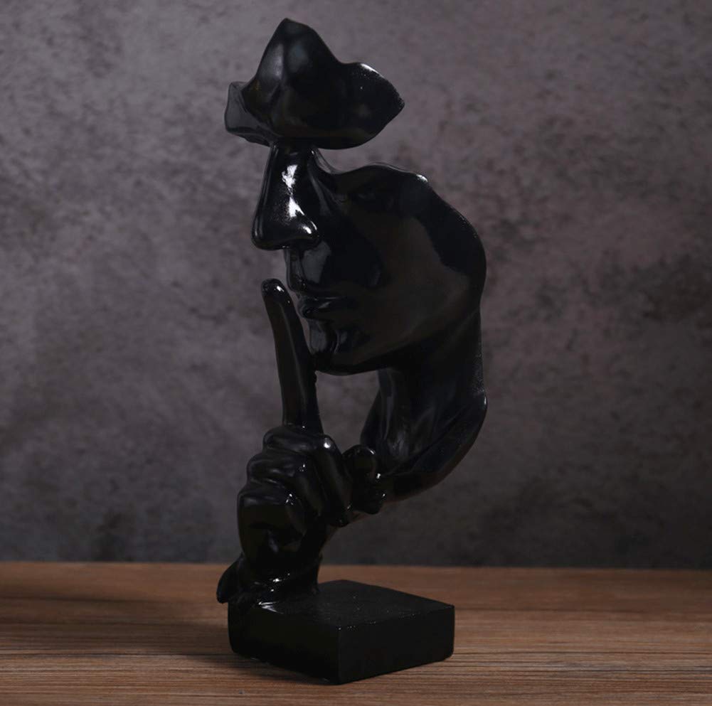 NEWQZ Creative Abstract Men Figurine Sculptures, Keep Silence Statue, Thinker Statue, Office Home Decor (Black)