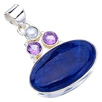 StarGems® Natural Sodalite River Pearl And Amethyst Handmade 925 Sterling Silver Pendant 1.5