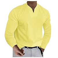 Summer Shirts for Men Casual Stylish Solid Color V Neck Gentleman's Slim Fit Business Long Sleeve Muscle T-Shirt