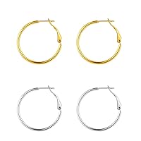 FindChic Hypoallergenic Hoop Earrings Set 30mm/40mm/50mm/70mm/100mm Small to Oversized Ear Wire Hoops Rounded Circle Loop Earrings for Girls/Women