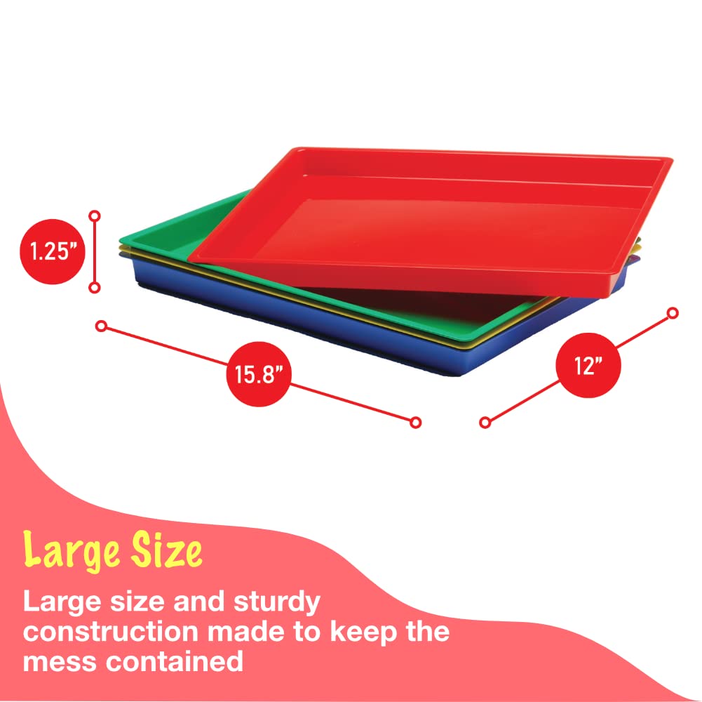 Constructive Playthings Messy Trays, 40% Thicker Plastic Construction, Paint, Water & Sand Toys Contain Arts & Crafts Messes, Classroom Supplies, Creative Play, Set of 4 Trays, 3 Years and Older