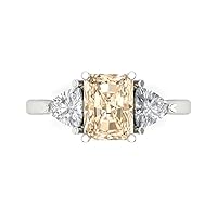 Clara Pucci 3.1 ct Emerald Trillion cut 3 Stone W/Accent Natural Brown Morganite Anniversary Promise Bridal ring 18K White Gold