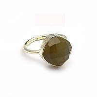 Gift For Her | Handmade Adjustable Ring | Green Cats Eye Cushion Shape Ring | Single Stone Gold Plated Gemstone Ring | Jewelry 1094 27F