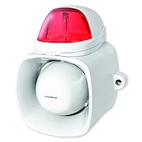 Seco-Larm SH-816S-SQ/R Self-Contained Siren With Strobe Light, 120dB Warble-tone Siren, Audio Input For Broadcasting Messages Or Audio Playback, IP65 Weatherproof, White with Red Light