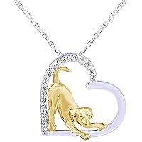 Created Round Cut White Diamond 925 Sterling Silver 14K Gold Over Valentine's Special Diamond Dog in Heart Pendant Necklace for Women's & Girl's